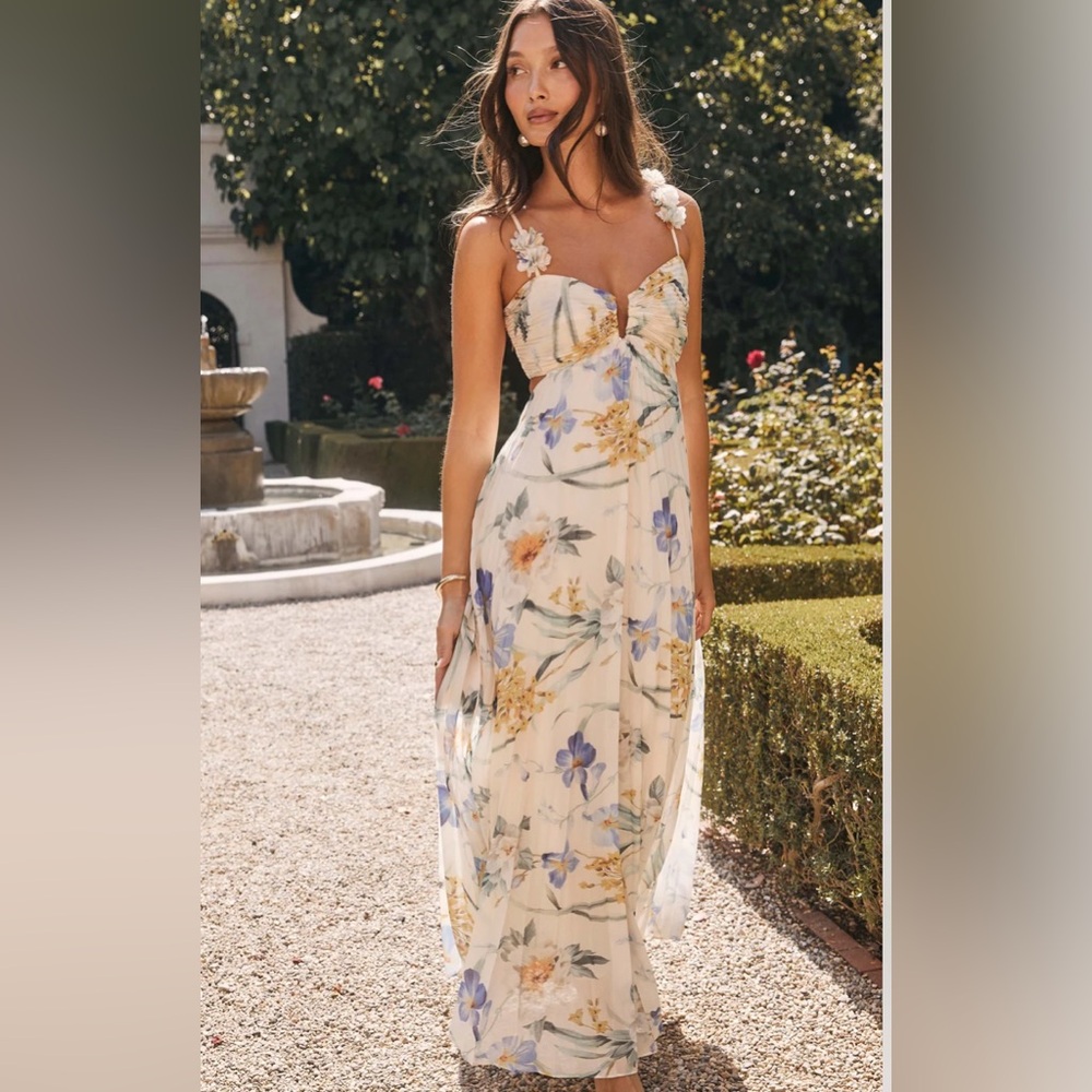 Astr Floral Maxi Dress in Cream and Blue